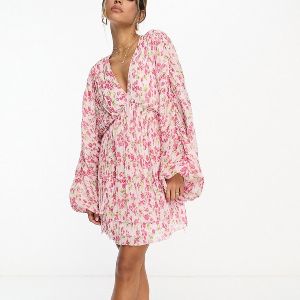 ASOS floral long sleeve trapeze dress